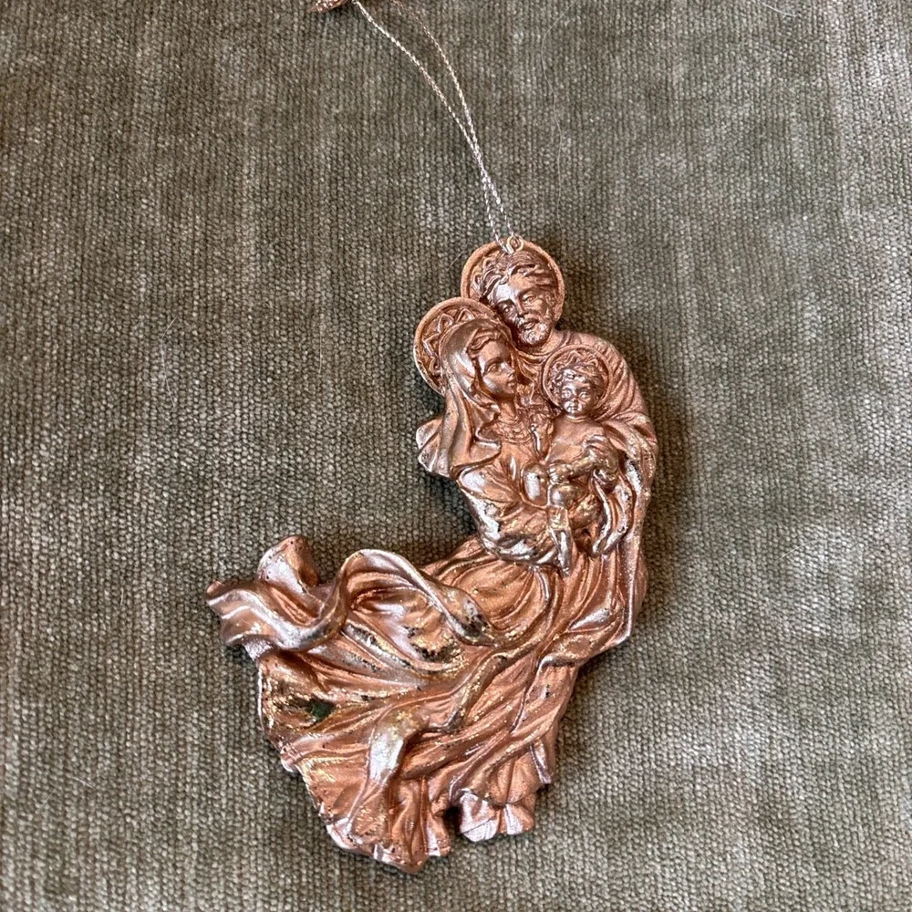 VTG Christmas‎ Ornament Holy Family with Halos Gold Resin Nativity Jesus Mary
